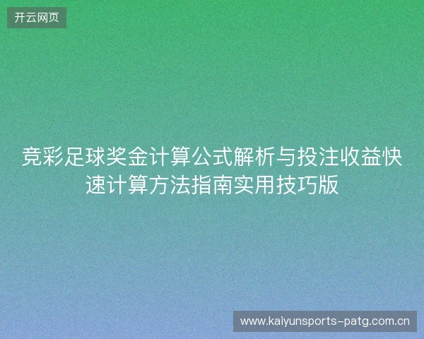 竞彩足球奖金计算公式解析与投注收益快速计算方法指南实用技巧版