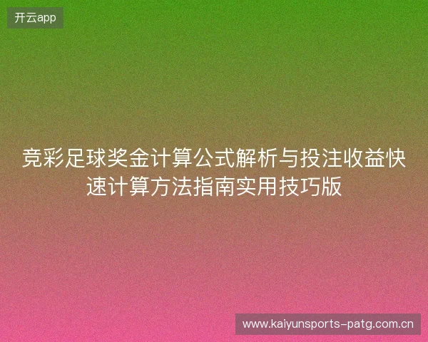 竞彩足球奖金计算公式解析与投注收益快速计算方法指南实用技巧版 竞彩足球奖金计算公式解析与投注收益快速计算方法指南实用技巧版